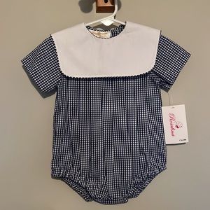 NWT Rosalina Royal Blue Gingham Boy Bubble with Collar Size 9 month
